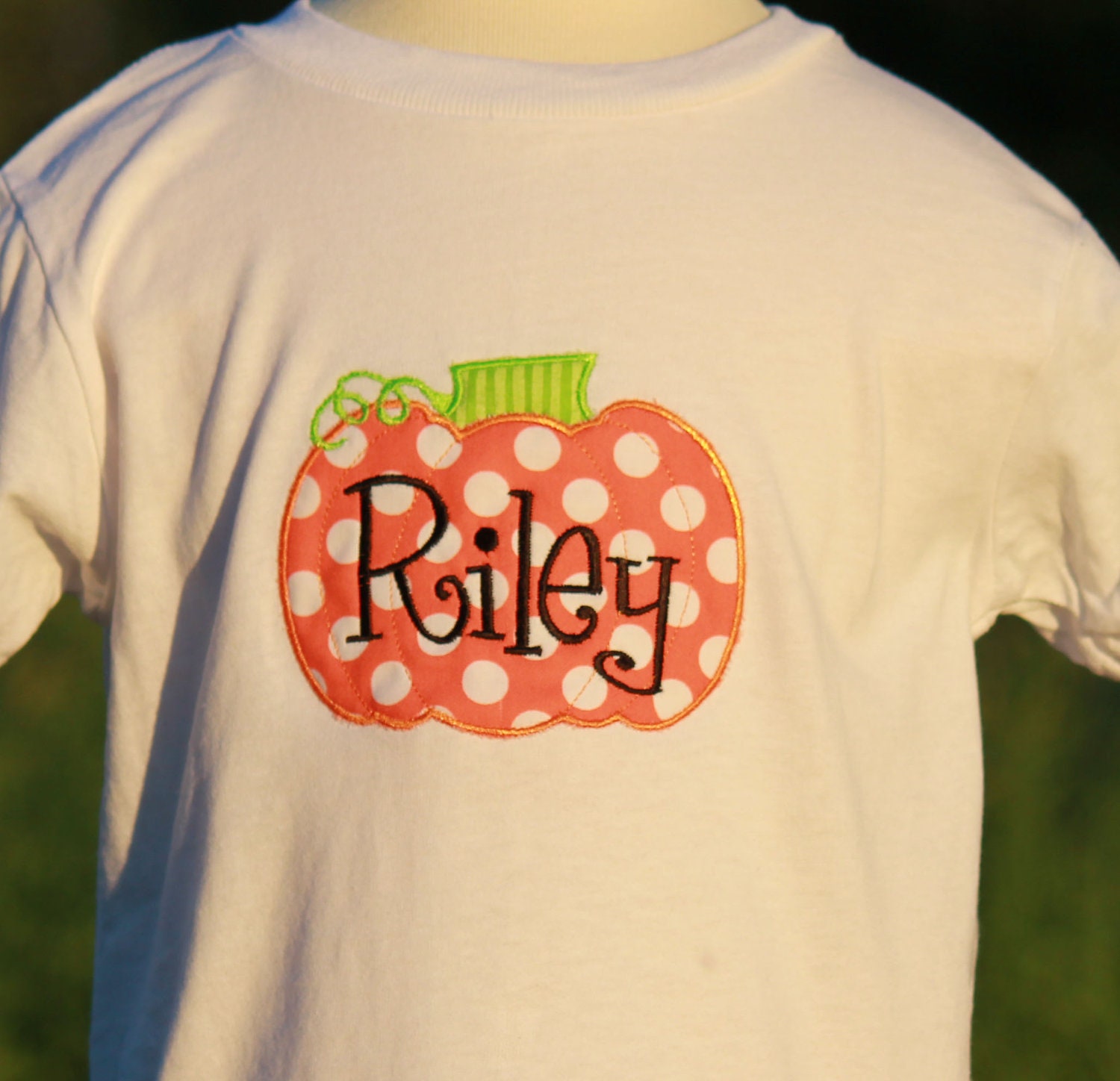 Boutique girls or boys fall Thanksgiving personalized polka dot pumpkin tee shirt or onesie appliqued and monogrammed