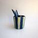 Pencil holder / Blue and Cream Pen cup / Desk Art / Glass Stucco Concrete Cup