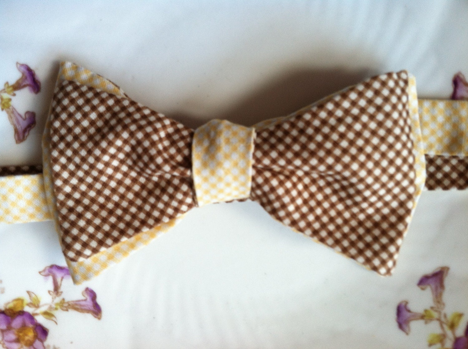 Yellow Diamond Plaid and Brown Diamond Plaid Bow Tie
