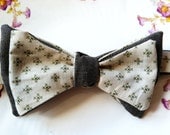 Olive Cross Print and Dark Grey Wool Blend Bow Tie