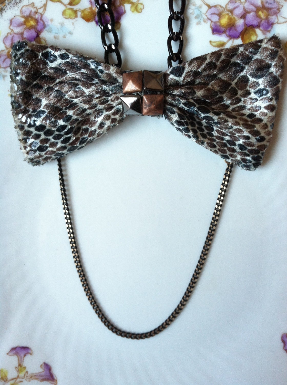 Studded Brown Black Snake Print Necklace