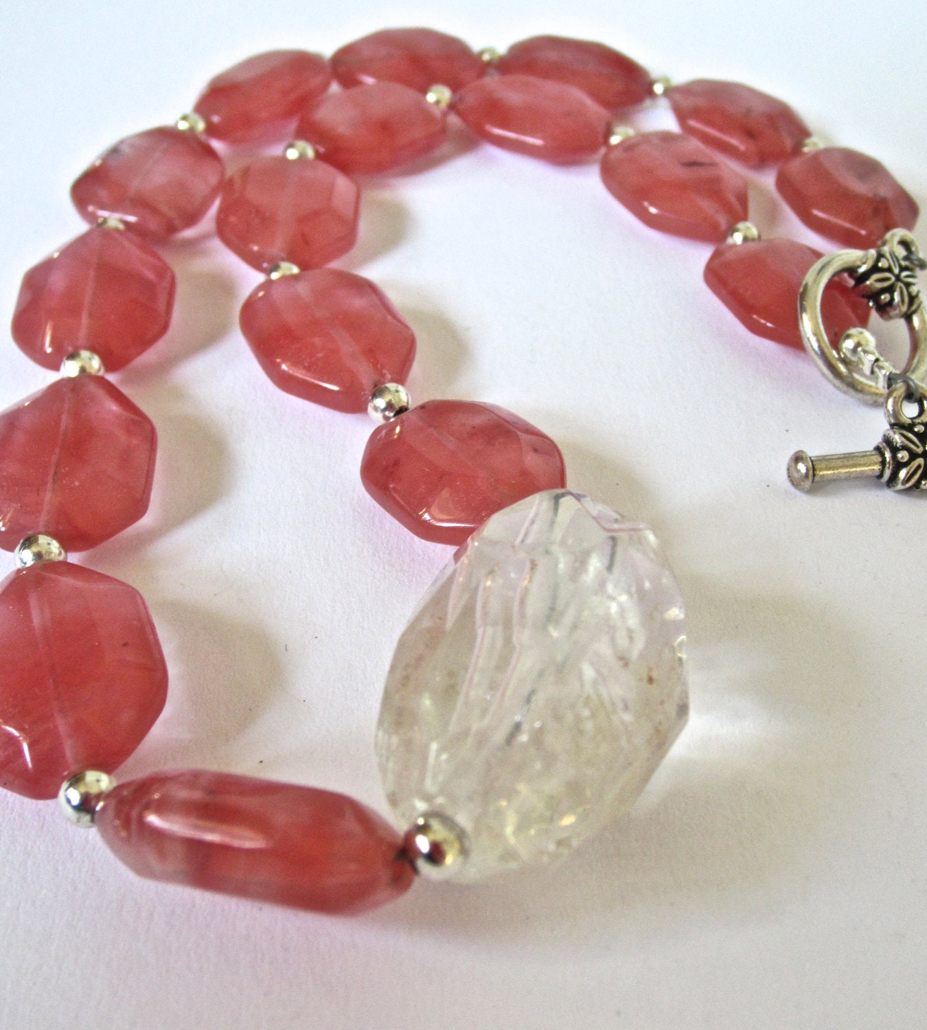 chunky necklace,luscious pink quartz asymmetrical statement necklace