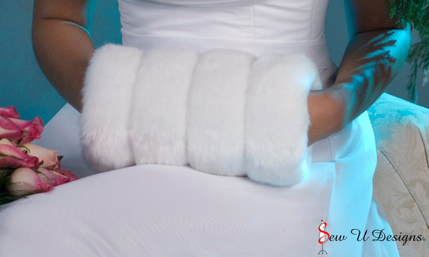 Faux fur muff winter wedding hand warmer Regular size  Available white, ivory, cream or black grooved faux fur