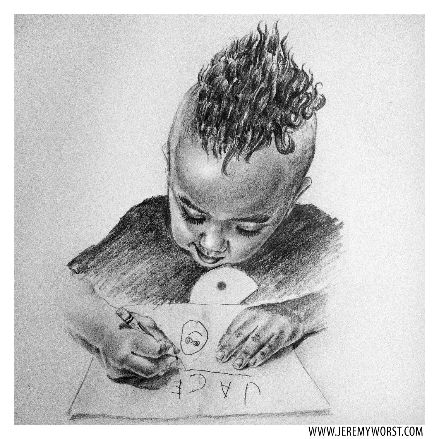 Custom Portrait Sketch by JEREMY WORST with Charcol Pencil Acrylic Original art artwork