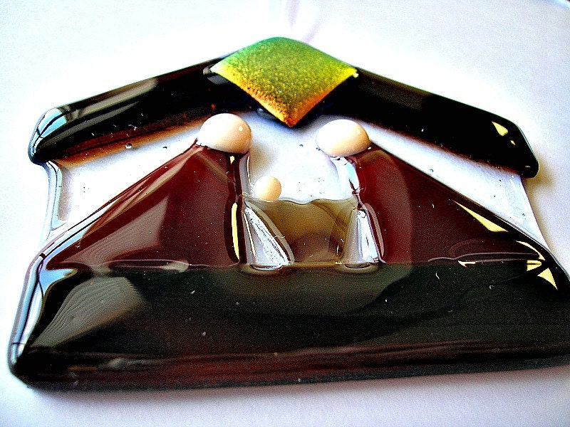Fused Glass Red Nativity Ornament, Keepsake, Suncatcher