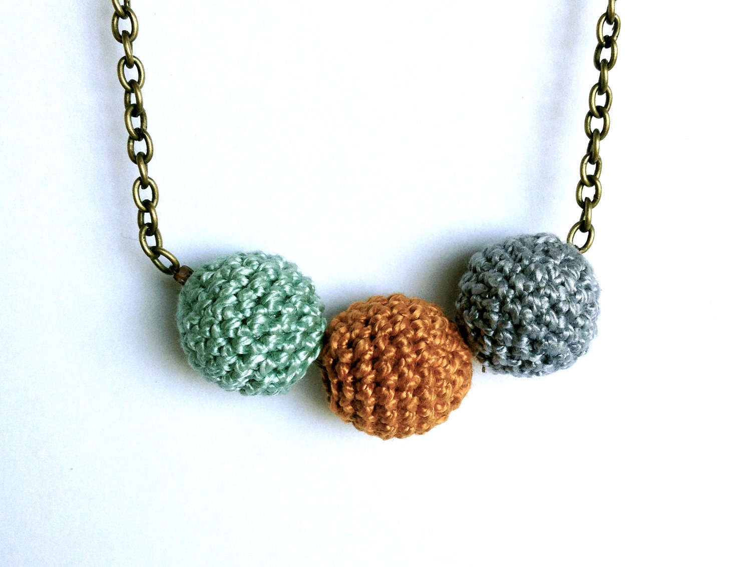 Crocheted bead necklace - Colonial, Saffron & Pewter