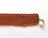 V-Stitch Lace Cuff Bracelet - Orange Rust