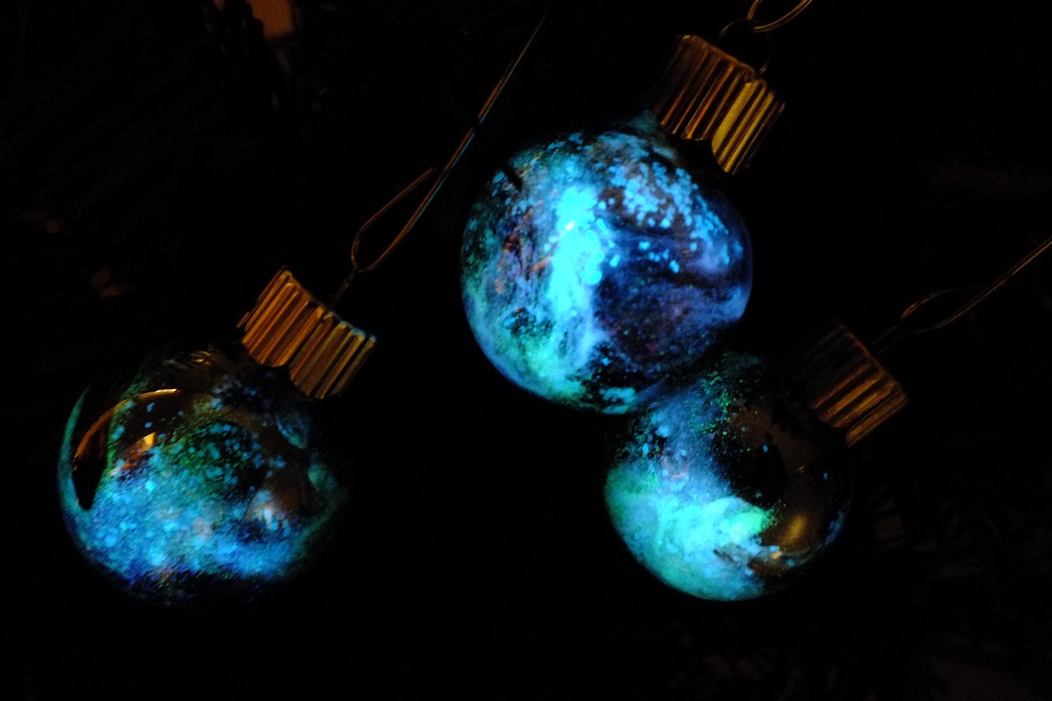 Glow In The Dark Glass Galaxy Christmas Ornament, Single Miniature for Small Trees