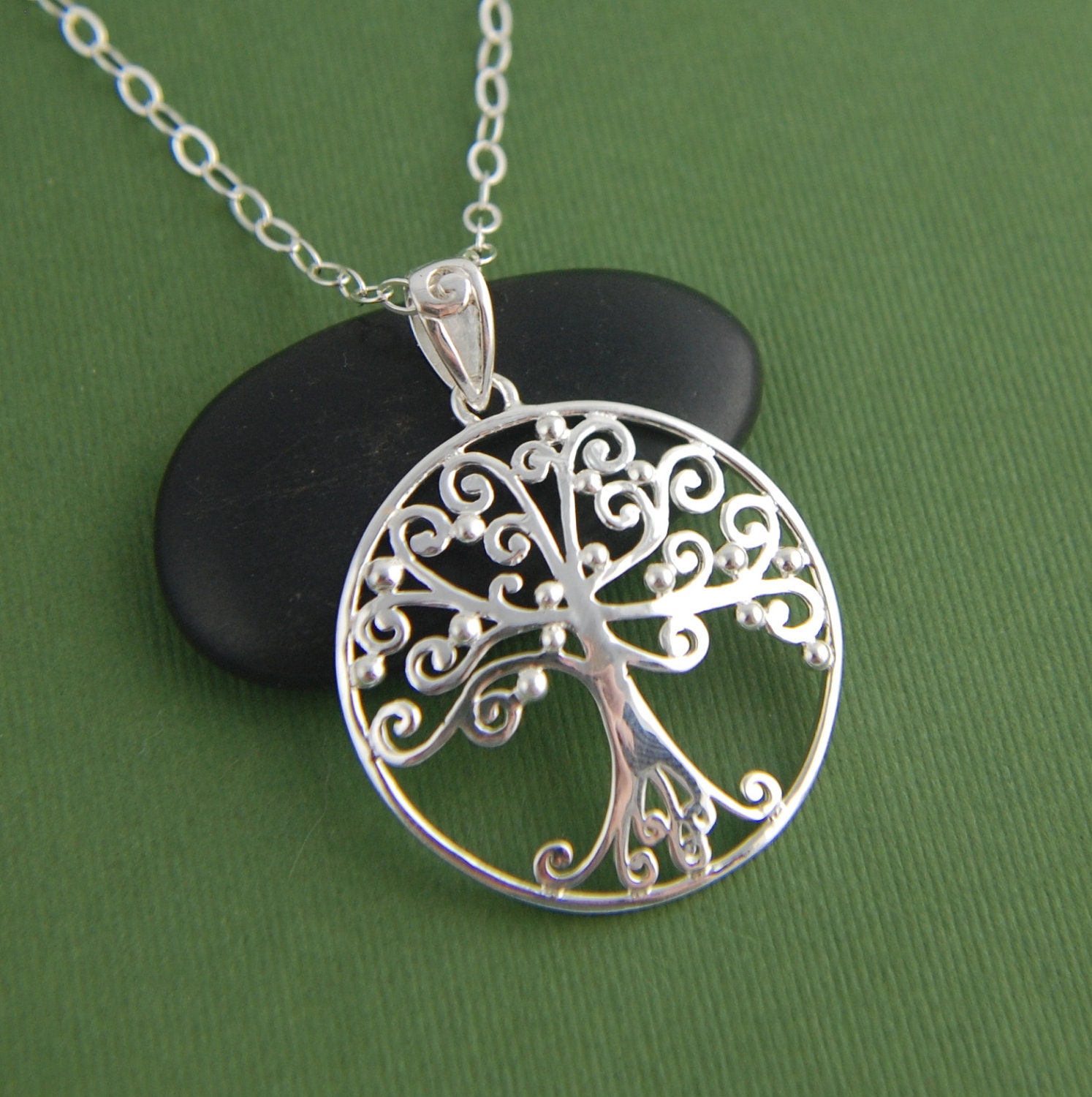 Filigree tree of life pendant necklace in sterling silver, family tree jewelry, large pendant, long chain