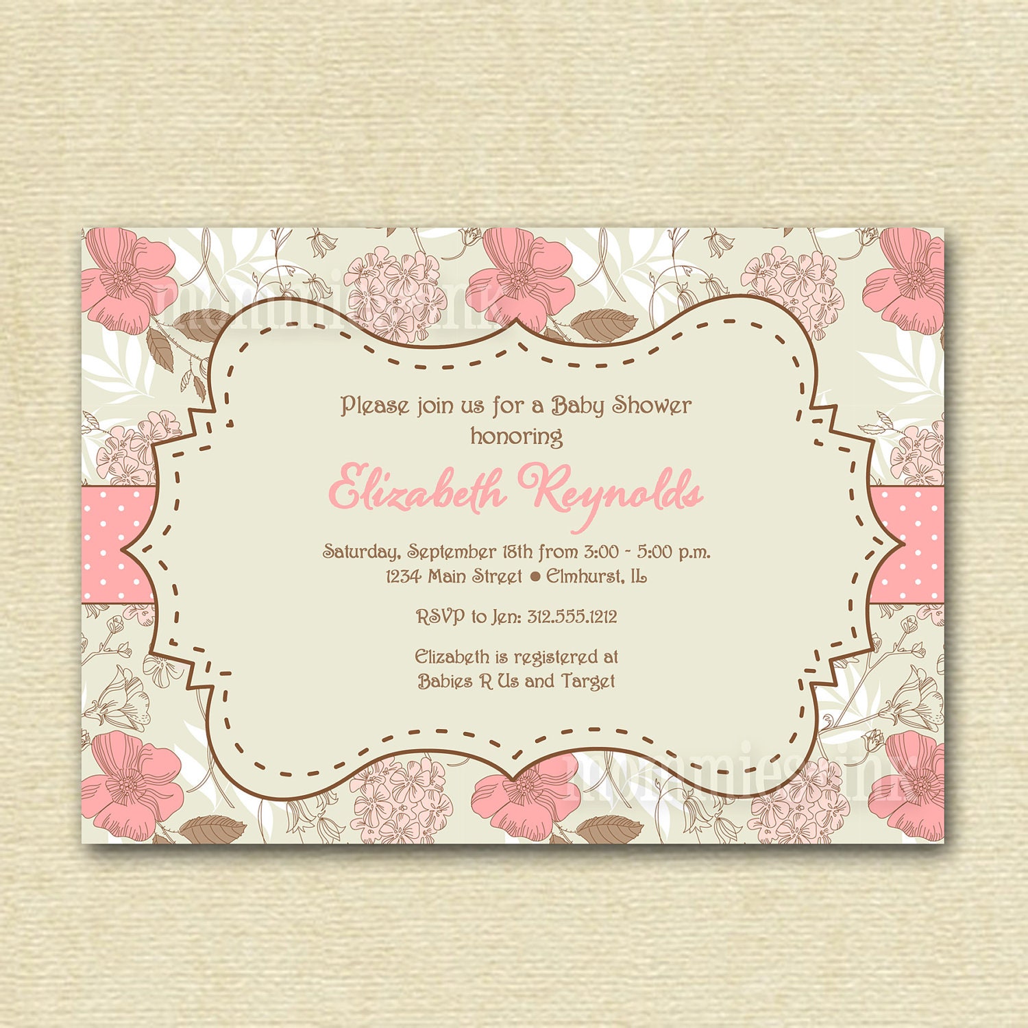 Vintage Flowers Roses Hydrangea Baby Shower Invitation - PRINTABLE INVITATION DESIGN Il_570xn
