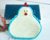 Crochet chicken potholder, decorative hen pot holder, pale green