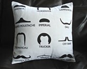 Novelty pillow Moustache  cushion cover decorative pillow 16 x 16 black white movember men man guys blokes gift