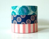 TULIP Washi Tape Teal, Blue, Pink Stripe - Japanese Set of 3 PrettyTape