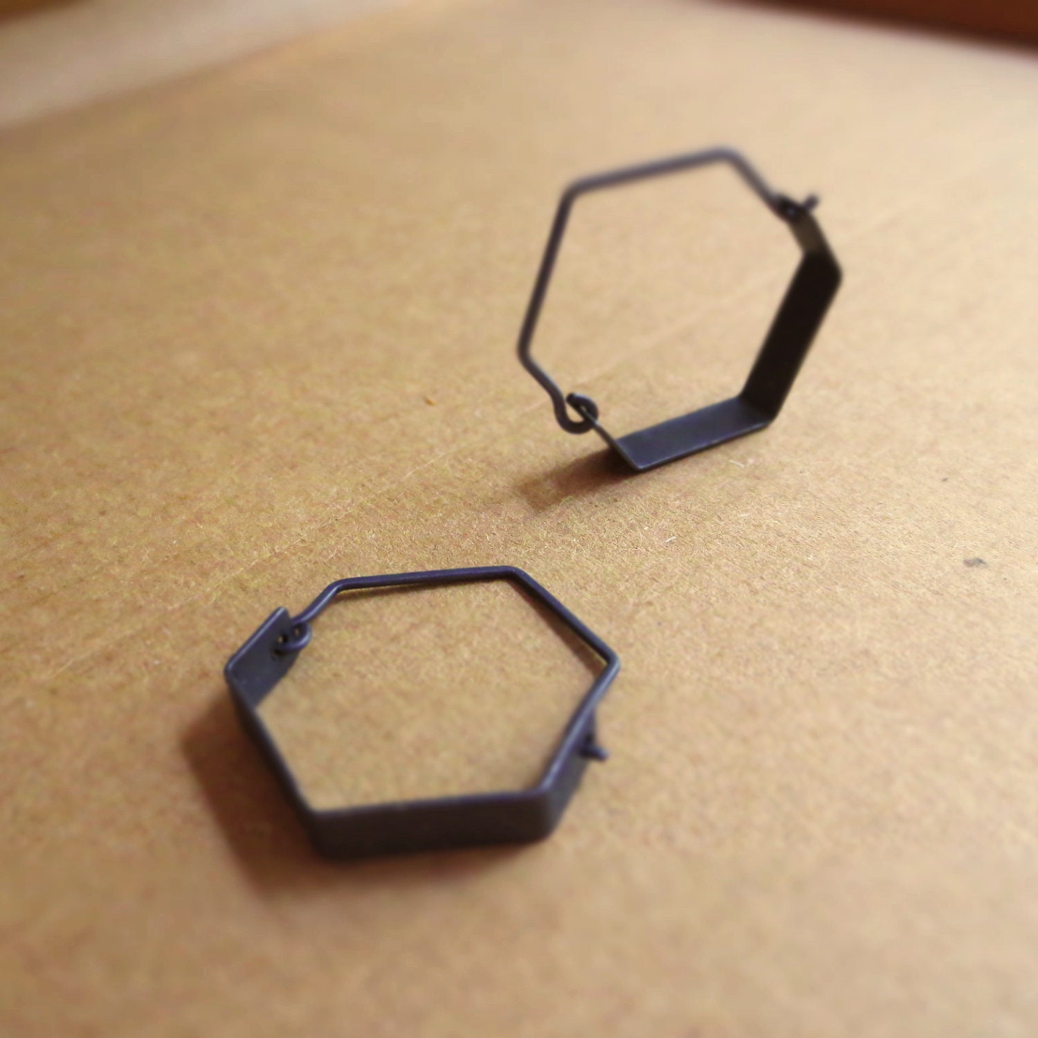 Mini Oxidized Silver Hexagonal Earrings