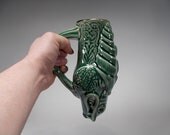 Celtic Dragon Beer Mug -- Rhyton/ Drinking Horn Style-- Forest Green Glaze (SMALL 16oz)--by Chischilly Pottery