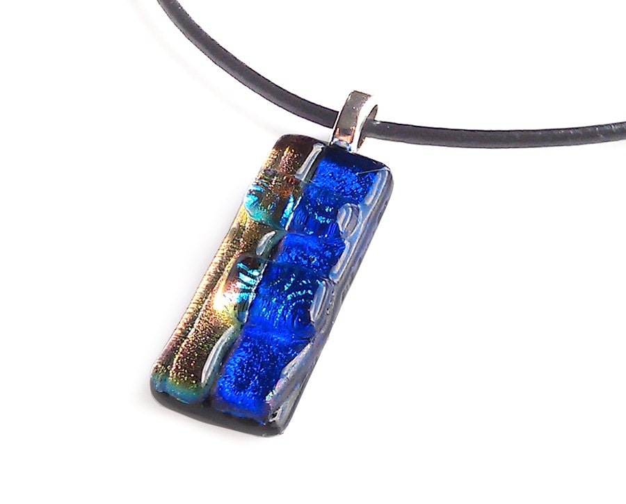 Cobalt Blue and Gold Dichroic Fused Glass Necklace