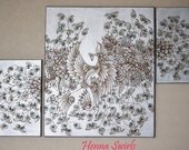 Peacock Painting, Original, Mixed Media Acrylic Henna Painting - OOAK- Unique Global Henna Art
