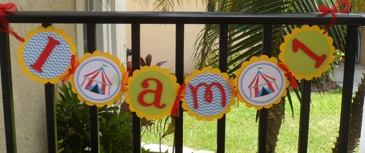 Circus Party I am One Highchair Birthday Banner