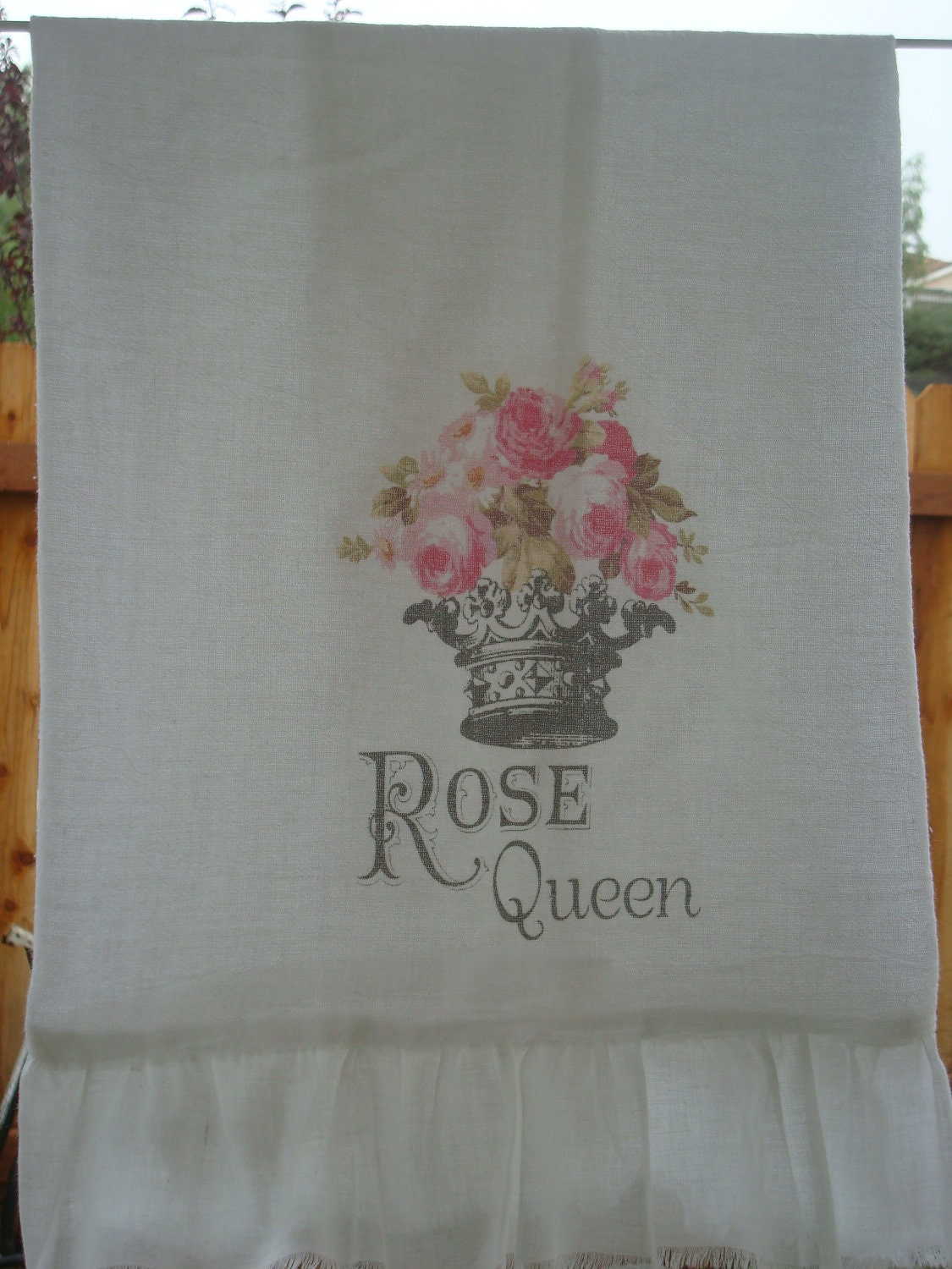 Floursack,Tea Towel, Inspirational With Ruffle, Cottage, Shabby Chic,French, Farmhouse (Ruffled rose queen)