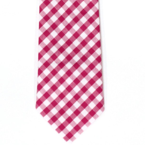 Infant, Toddler or Kids Boys Ties - Magenta Gingham