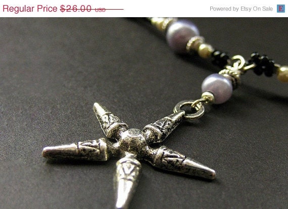 SUMMER SALE - Pagan Pentacle Necklace in Lavender Pearls and Silver. Metaphysical, New Age, Wiccan. Handmade Necklace.