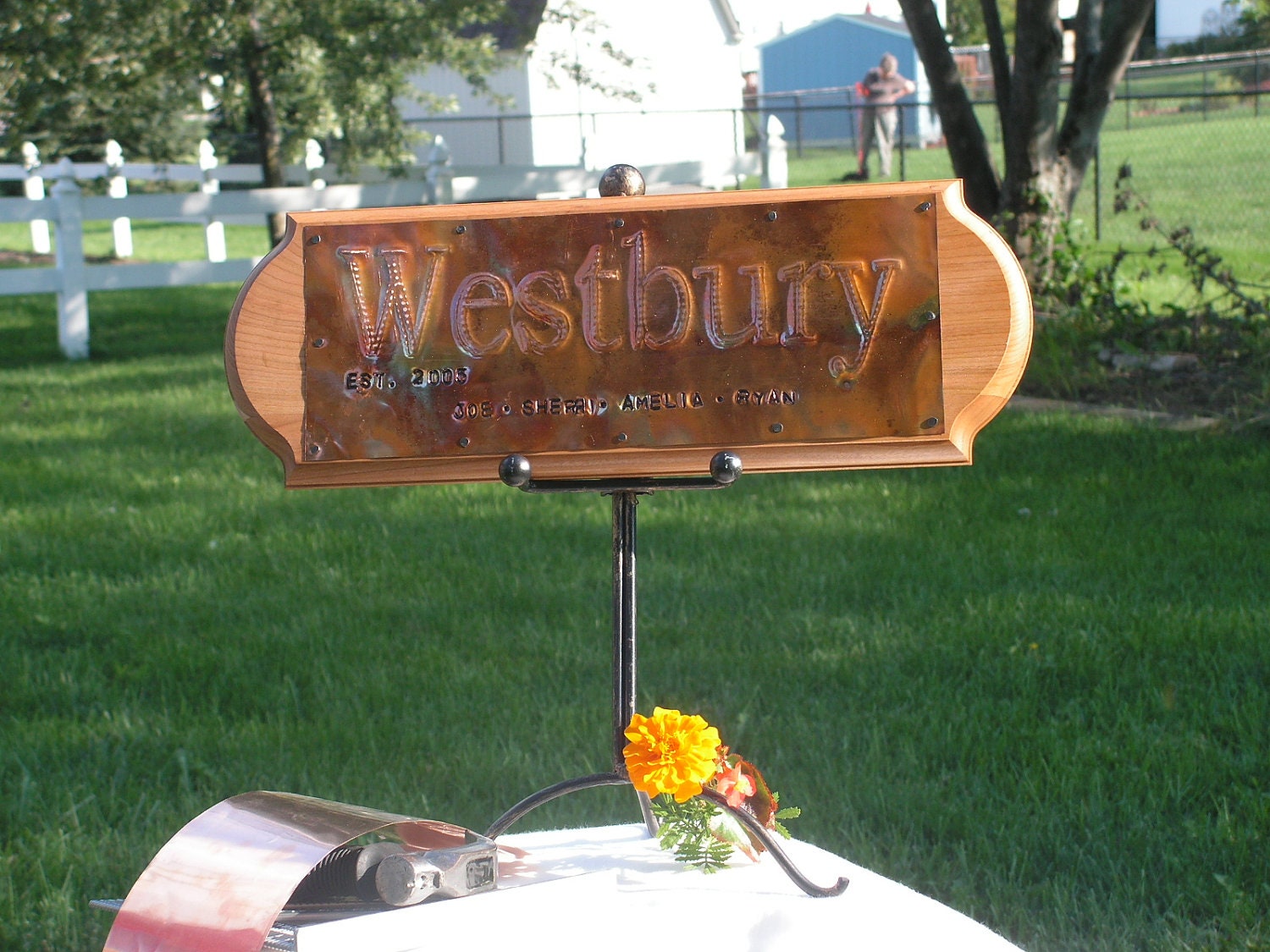 Copper Sign Wedding or Anniversary customize names, date beautiful fired patina