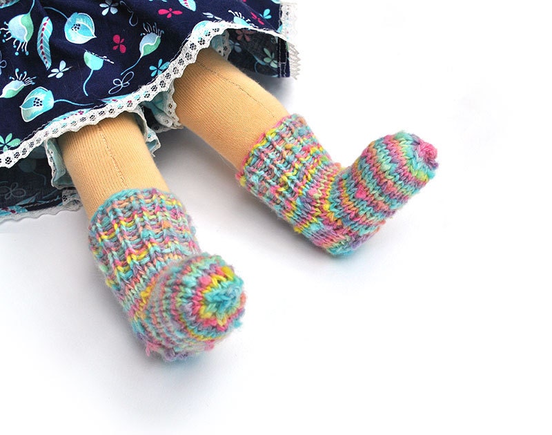doll Clothes - knitted  socks Waldorf baby self striped wool colofrul rainbow eco friendly gifts for kids