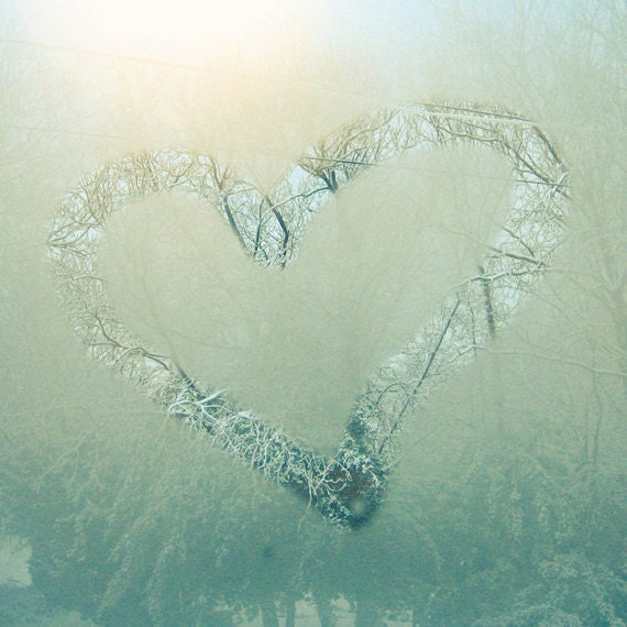 20% SALE Winter Romance - Snow photo, winter landscape, romantic art, love heart, cool blue,grey, anniversary gift, bathroom decor 8x8 Print