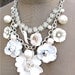 Bridal Statement Necklace Vintage Wedding Bib White Enamel Flower Chunky Repurposed Necklace - Do It The White Way