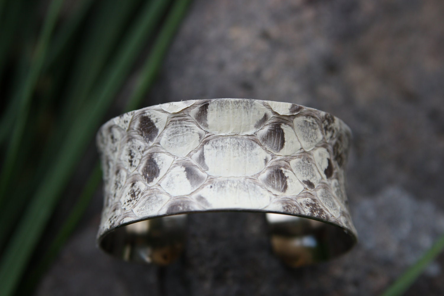 ON SALE- Python Snakeskin Cuff Bracelet - Natural Tan and Brown - mini Cuff