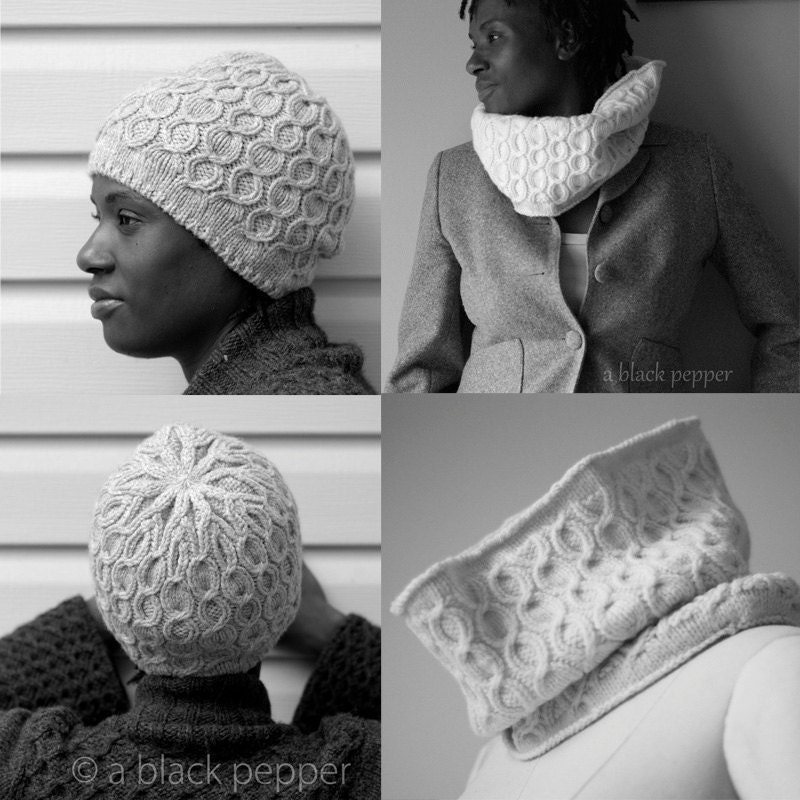Circular Scarf Snood - Cable Hat Toque pattern - PDF download bundle - Original design by A BLACK PEPPER