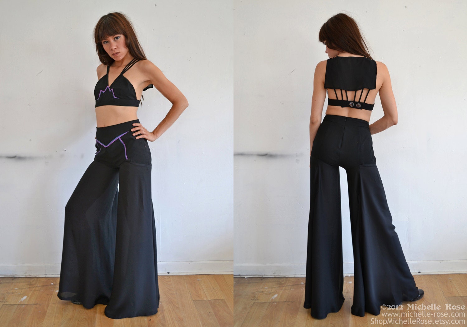 Black Silk Palazzo Pants - Shorts with Sheer Legs - Sexy Transparent Pants - Wide Leg Pants in Black Silk Crepe - Custom Made Luxury Cosplay