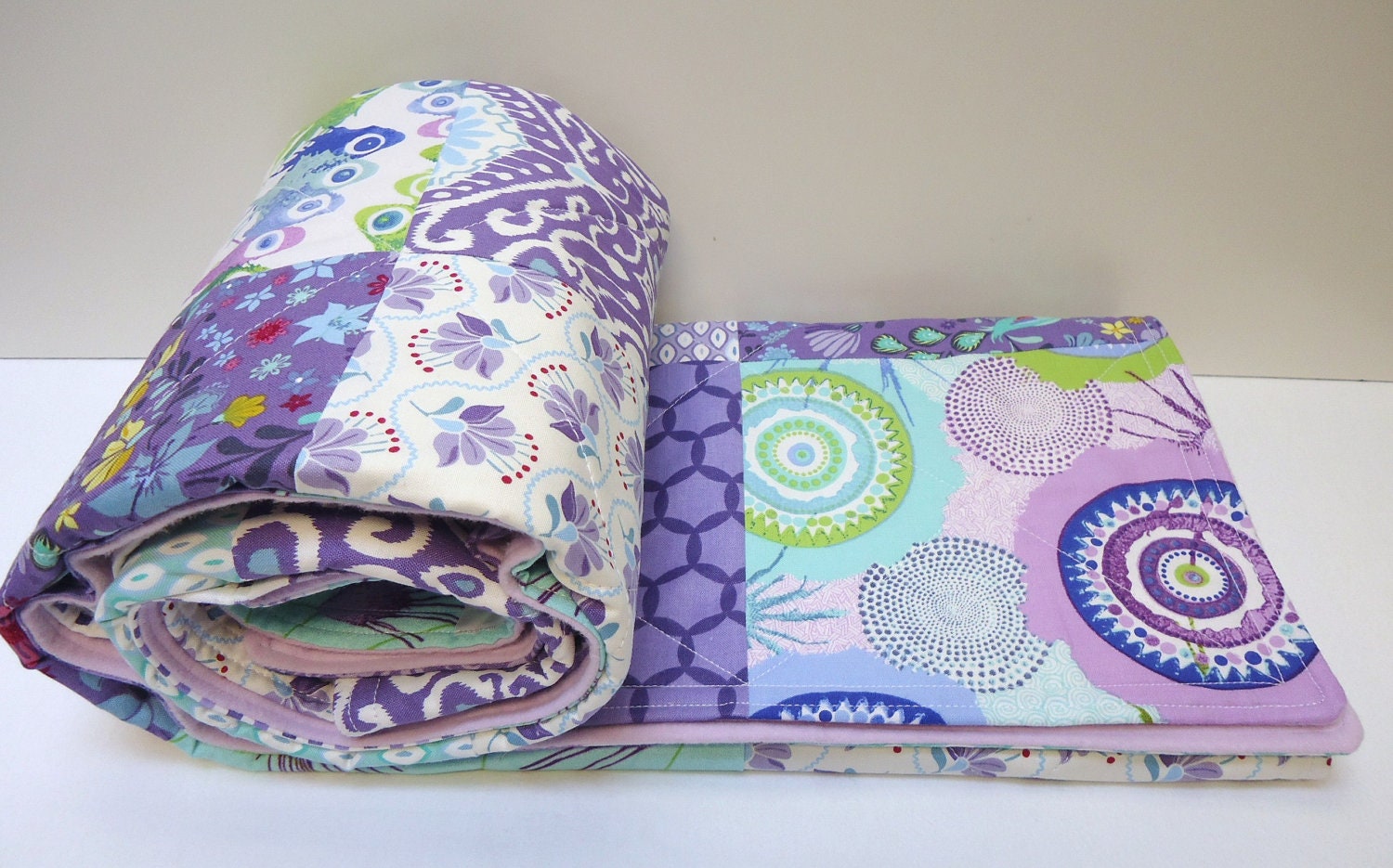 Purple Quilt Baby Girl Quilt, Baby Blanket, Modern Baby Quilt, Bohemian Bedding Polyester Free