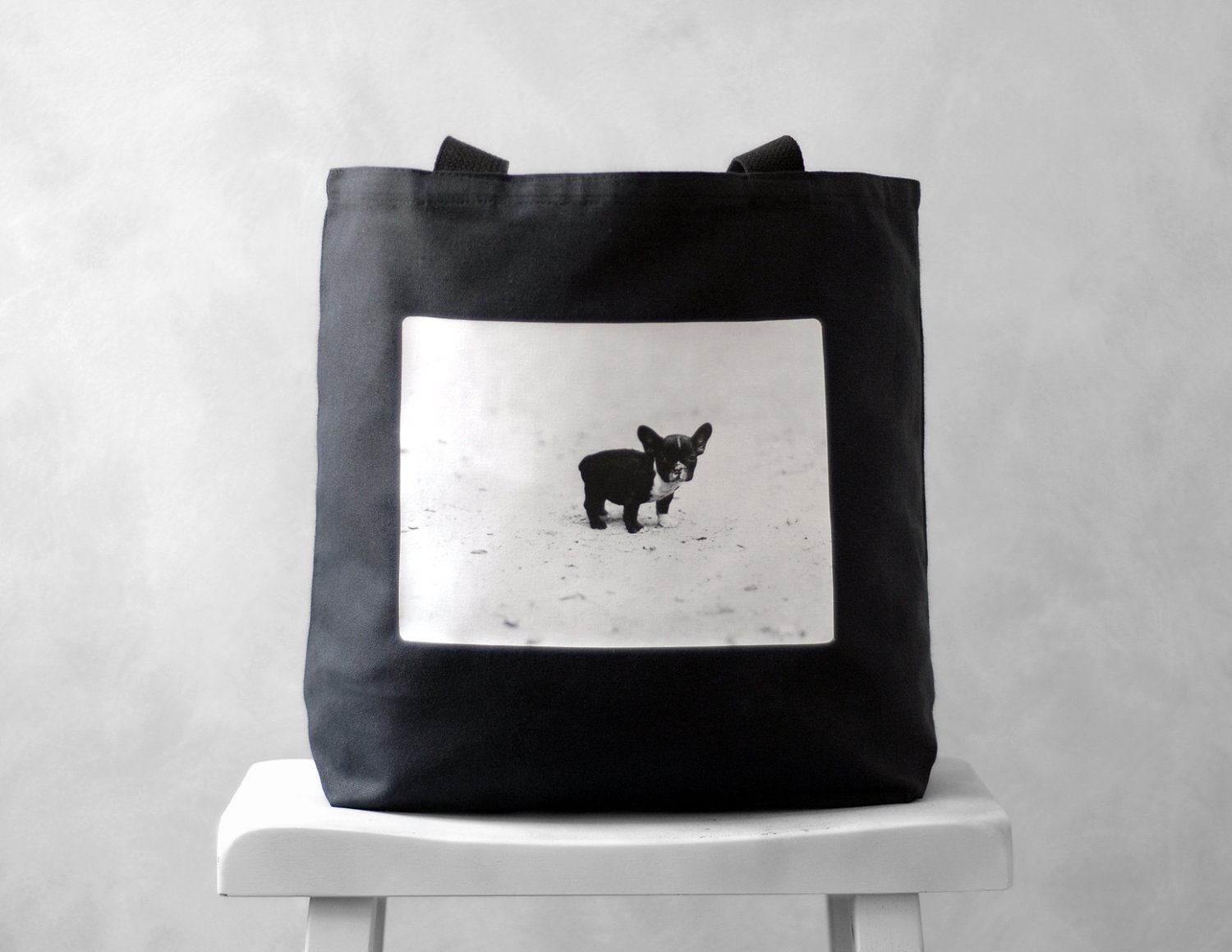 French Bulldog Vintage Photograph - Black or Natural Canvas Bag - Carryall Tote - School Bag