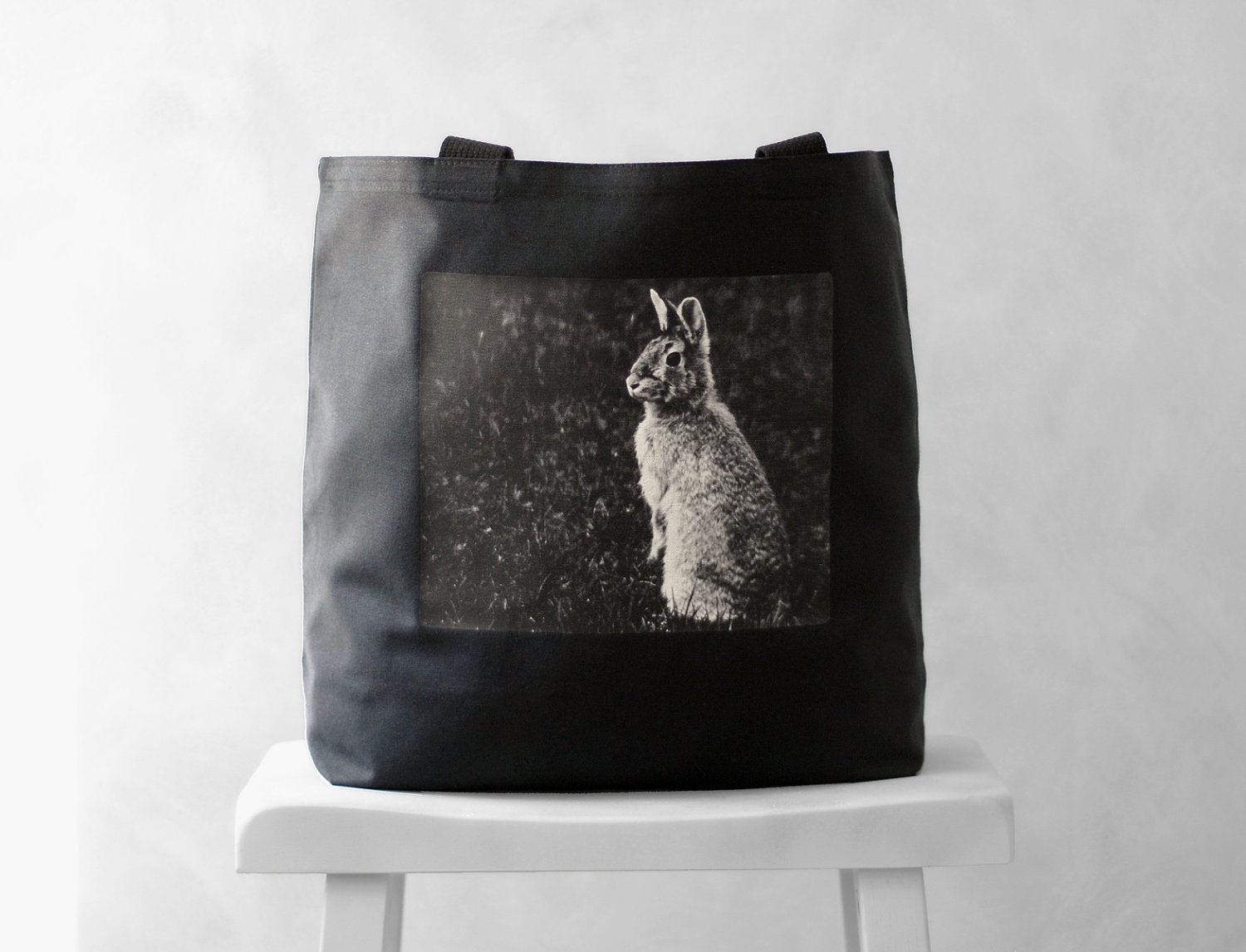 Canvas Bag - Woodland Bunny - Mademoiselle Lapina - Tote Bag - Easter Basket - Carryall Tote - Black or Natural