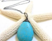 Turquoise Necklace in Oxidized Sterling Silver, Giant Teardrop, Wire Wrapped, Statement Necklace, Handmade Jewelry, Southwest Thunderstorms