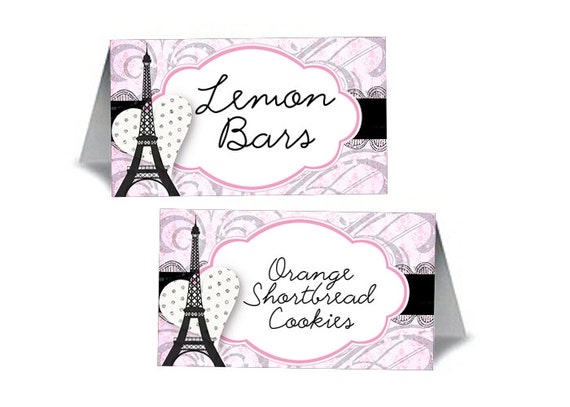 12 Blank Table Tent Place Cards, Bridal Shower, Wedding, Birthday, Luncheon, Eiffel Tower, French Il_570xn