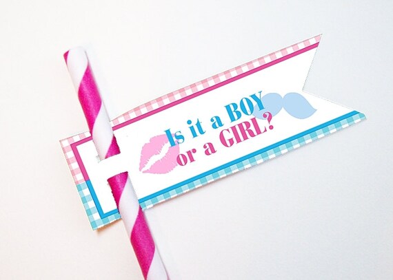 Straw Flags, Sucker Tags, Cake Pop Tags, Baby Gender Reveal Party, Baby Shower Il_570xn