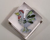 Rooster Ornament - Handmade Porcelain in Pale Blue with Green Plummage