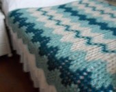 XL Hand Crocheted Contemporary Granny Ripple Afghan Blanket--Teals