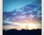 Golden Indigo Sky - fine art landscape photograph - indigo, violet, sunset, sky, fuschia, pink, coral, gold, aqua, periwinkle, trees