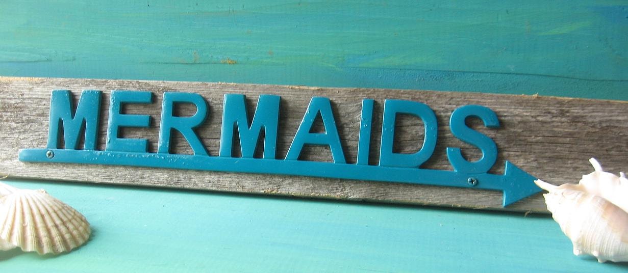 Mermaid Rustic Wood and Metal Nautical Mermaid Sign/ Hanger Wall Decor/ Coastal Decor Beach in Teal