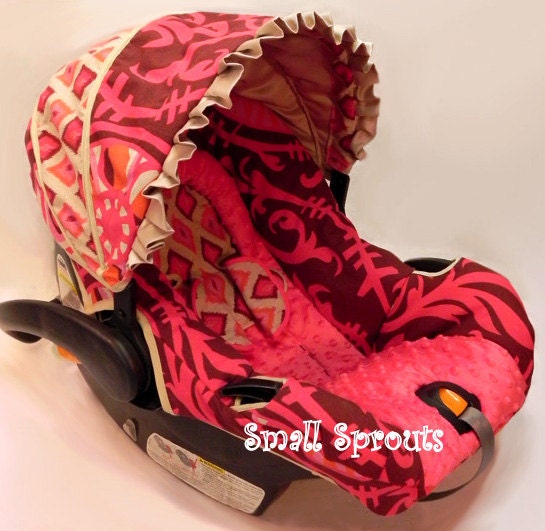 Custom Boutique Rasberry Sorbet Infant car seat cover 5 piece set