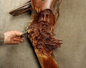 Wood Spirit Wood Carving Fathers Day Gift for Dad, Wall Hanging Art, Rustic Log Cabin Decor by Gary Burns the Treewiz, Handmade in Oregon