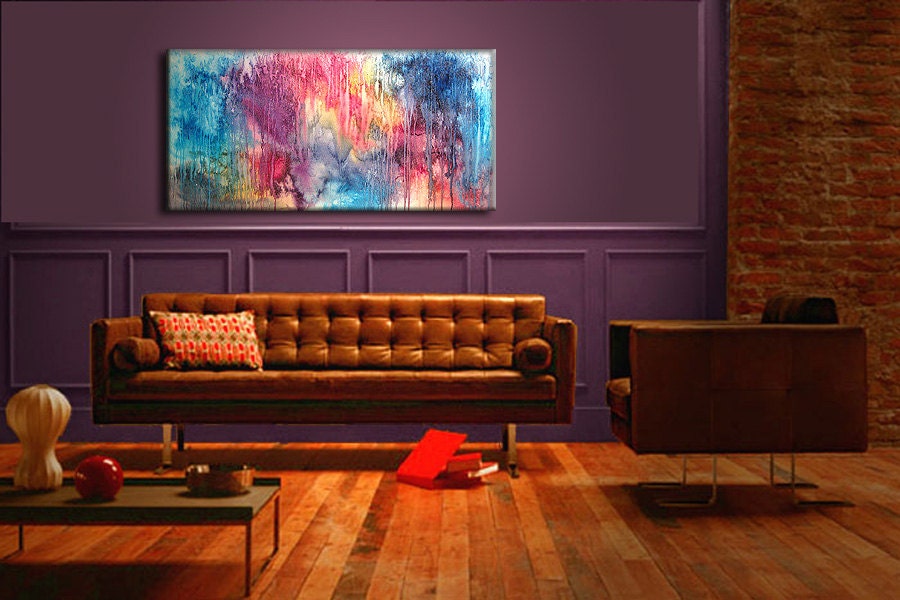 Large Abstract Painting, Original Abstract painting, Contemporary Modern Fine Art, Colorful Canvas Art, by Henry Parsinia 48x24