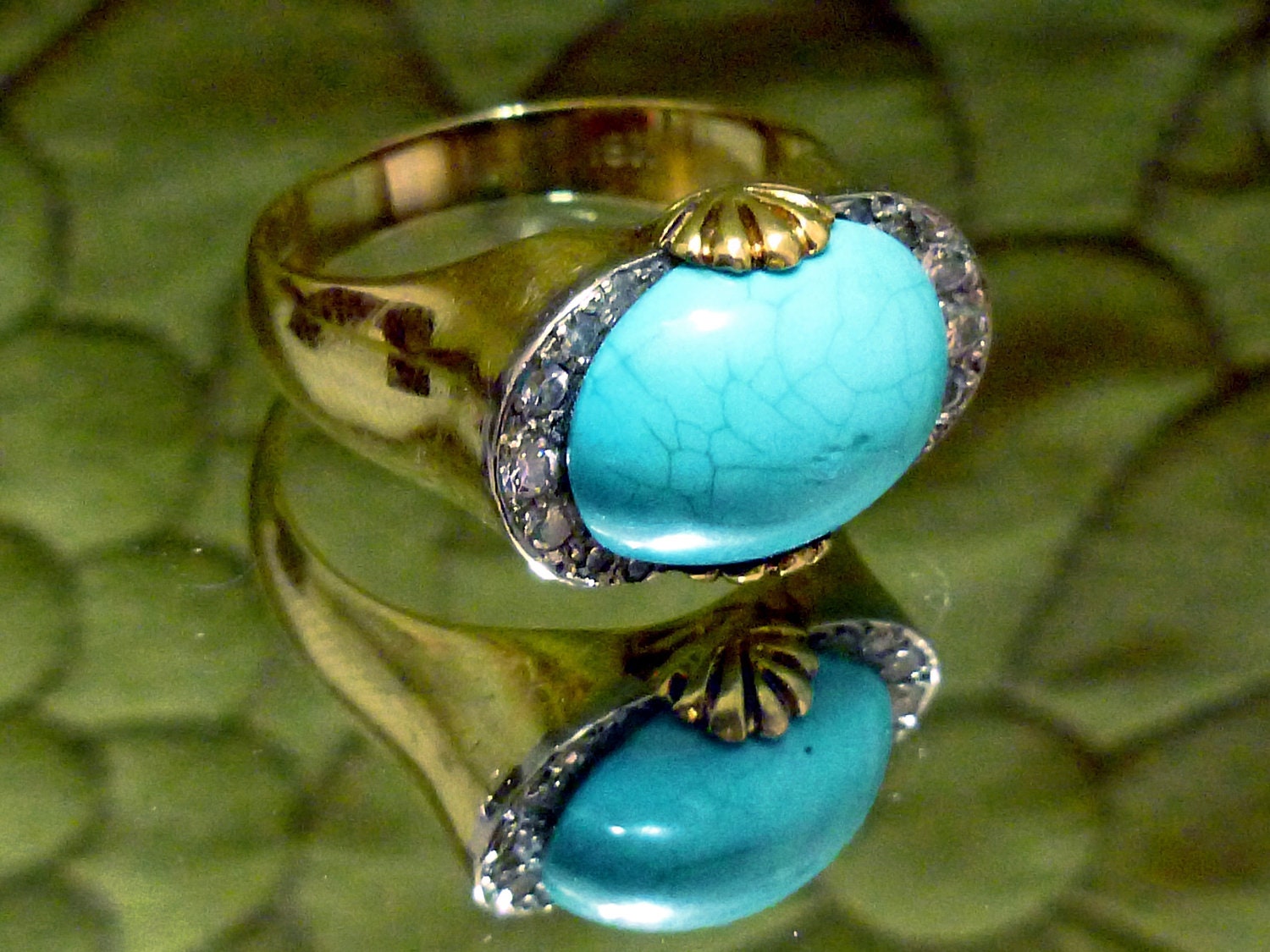 Tiffany 18k Gold Ring with Turqouise and Diamonds