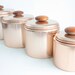 Vintage Copper Canisters, Set of Four Mirro Kitchen Canisters, Pink Copper Kitchen Storage with Wood Knobs