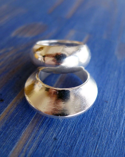 Double. Modern Chunky Ring Set. Shiny Finish. Wedding Ring Set. Men and Women.