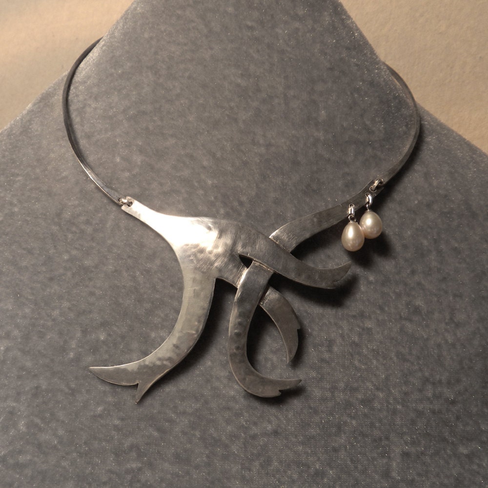 Fine Silver "Seagrass" Necklace with Pearls
