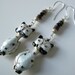 Reserved for Brian - Vintage Cats, Metal Cat, Glass, Silver, Black Goldstone, Bead, Earrings